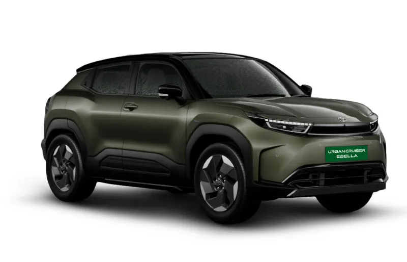 The Toyota Urban Cruiser Ebella EV in an olive green and black dual-tone finish, representing a major milestone in Upcoming car launches India March 2026. This electric SUV targets a competitive Toyota Urban Cruiser Ebella EV price and ranks among the Best SUVs launching in India 2026 with its advanced battery technology and aerodynamic design.